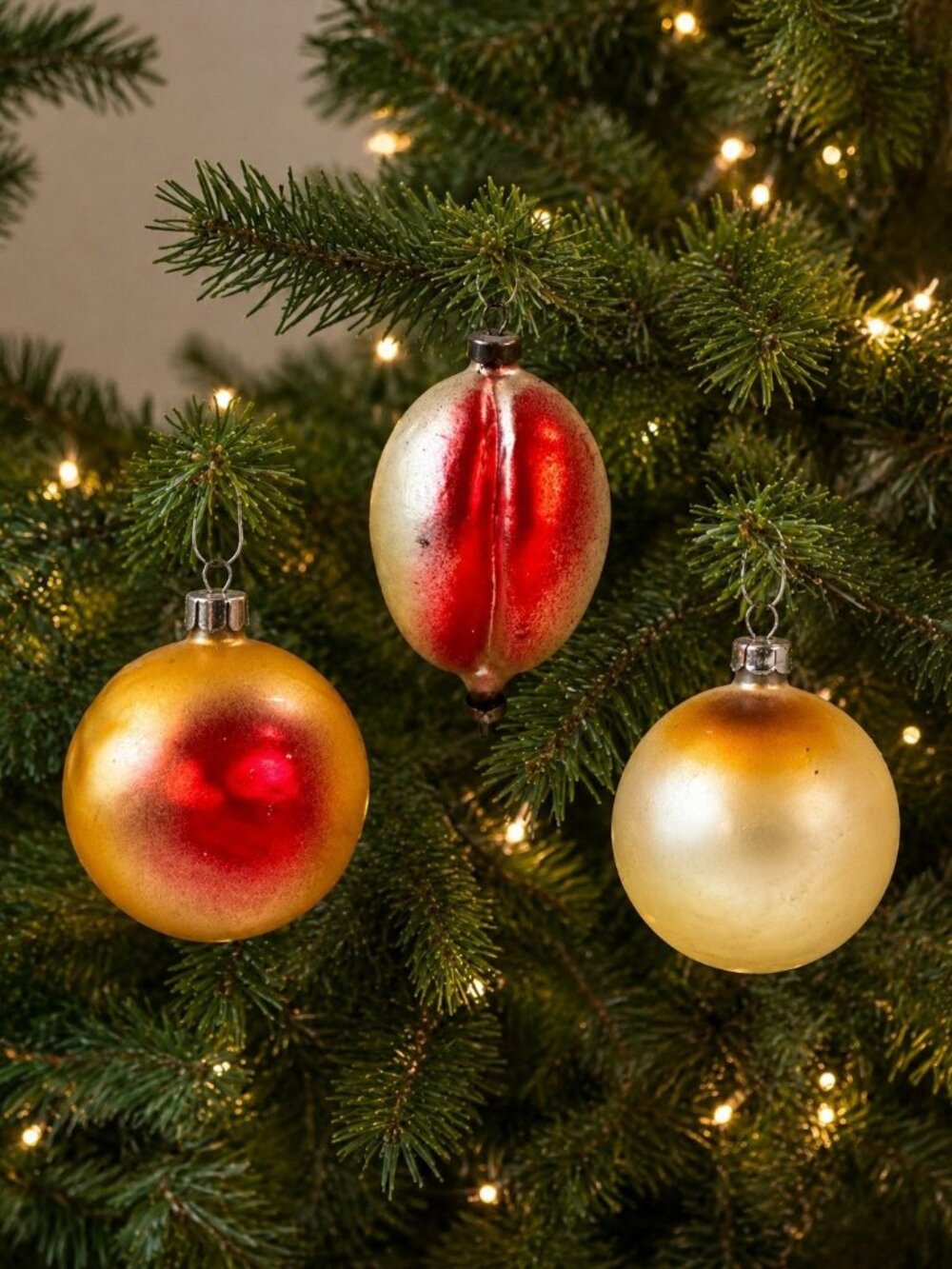 Set of 3 Antique German Glass Fruit Christmas Ornaments Apple Pear Lemon 2"